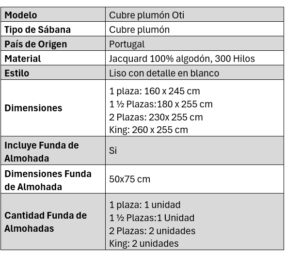 Cubre Plumón Oti,300 Hilos, 100% Algodón Egipcio
