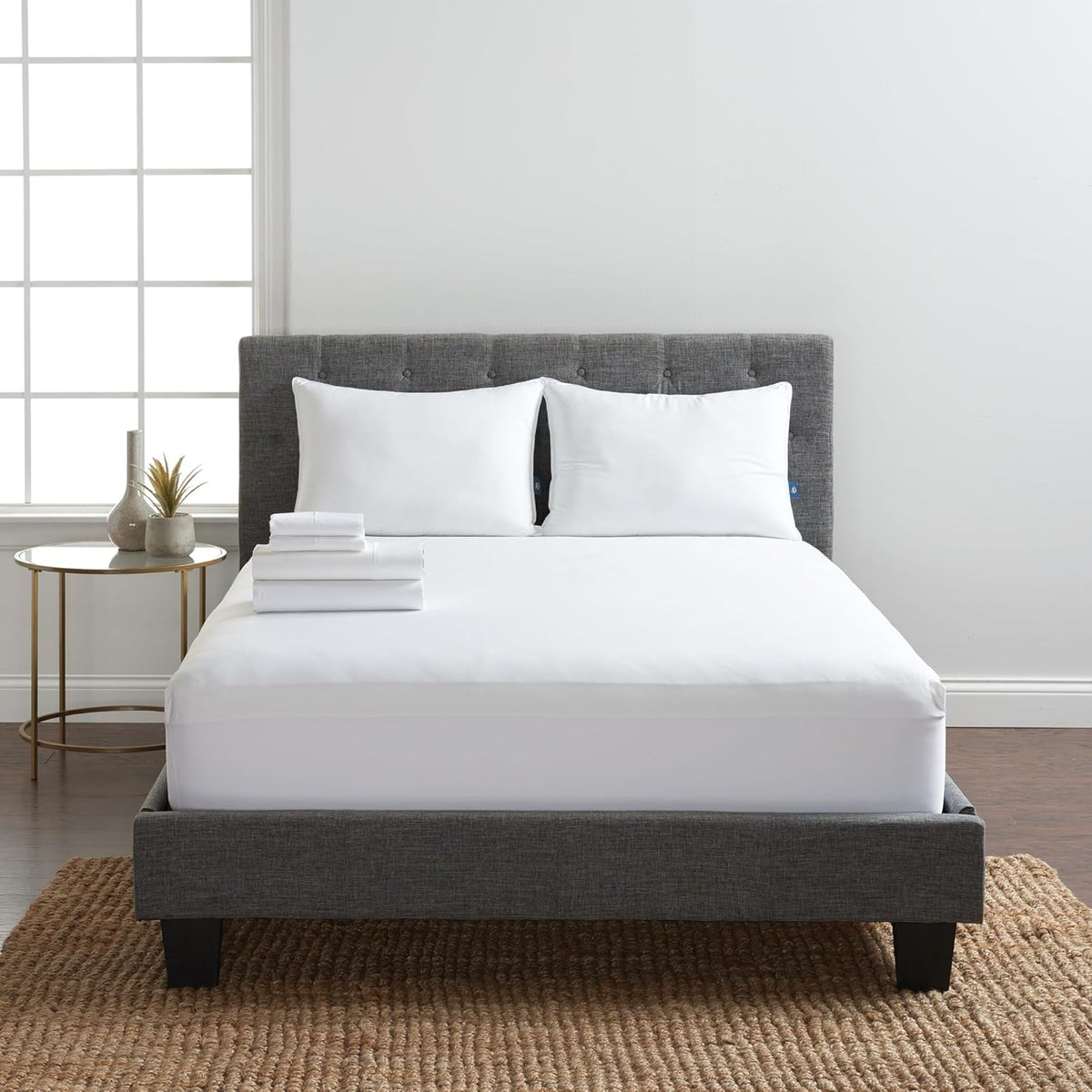 Pack Serta Classic KING: Juego de Sábanas Blancas + Protector colchón + almohadas